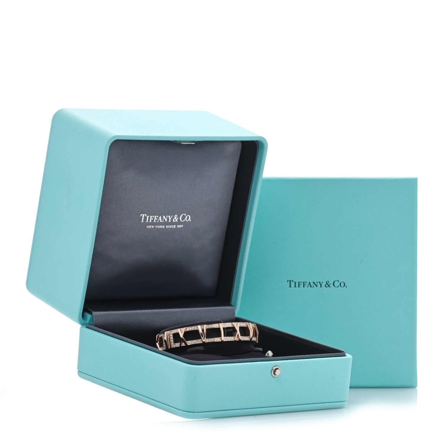 Tiffany 18K Rose Gold Diamond Atlas X Open Hinged Bangle Bracelet 5 of 5