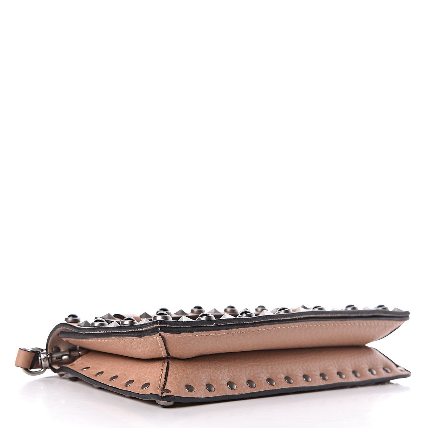Pebbled Calfskin Onyx Small Rockstud Rolling Wristlet Clutch Soft Noisette