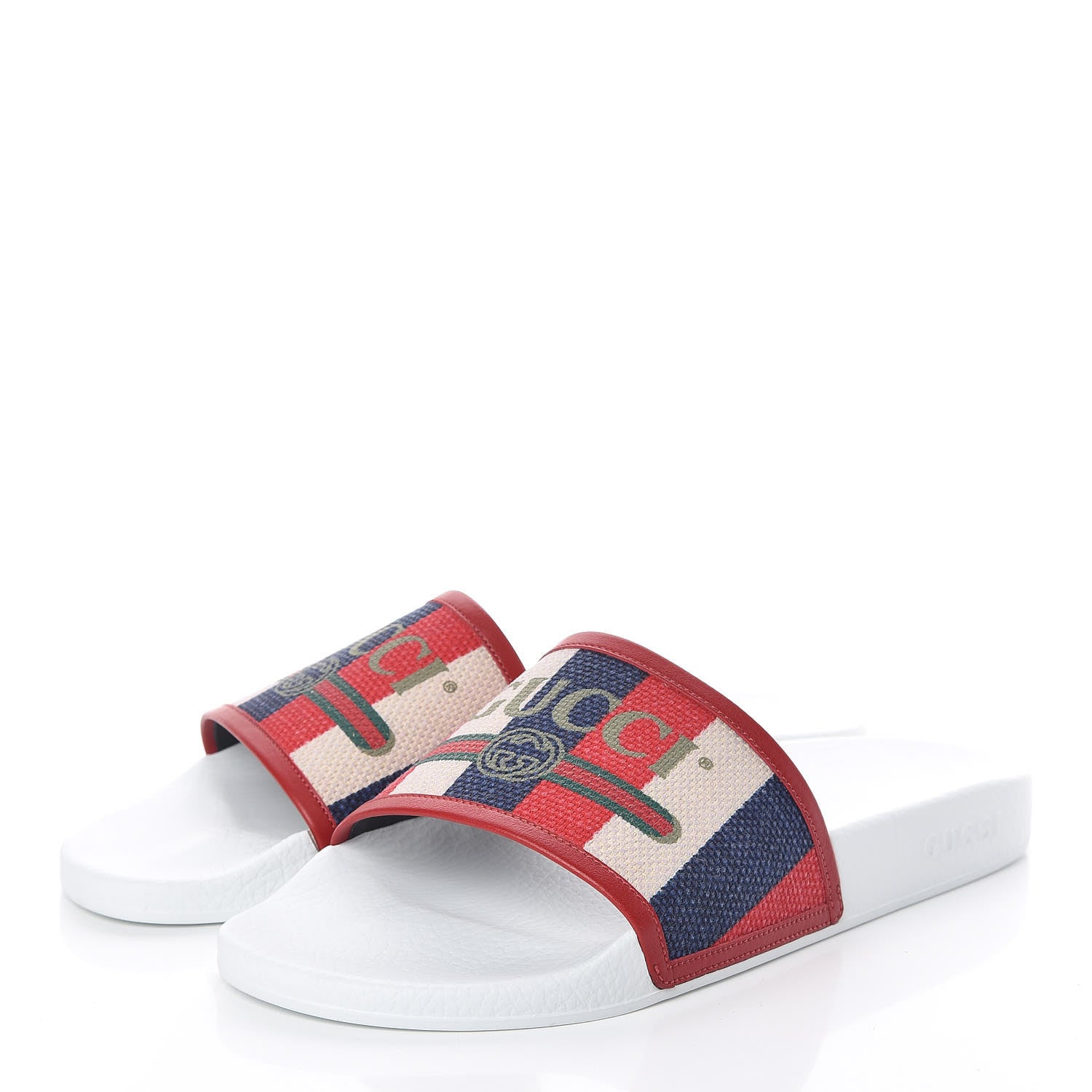 Gucci Canvas Sylvie Stripe Logo Mens Pursuit Slide Sandals 13 Mystic White Hibiscus Red Maritime 3 of 8