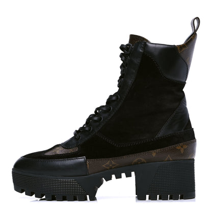 Louis Vuitton Suede Calfskin Monogram Laureate Platform Desert Boots 40 Black 1 of 4