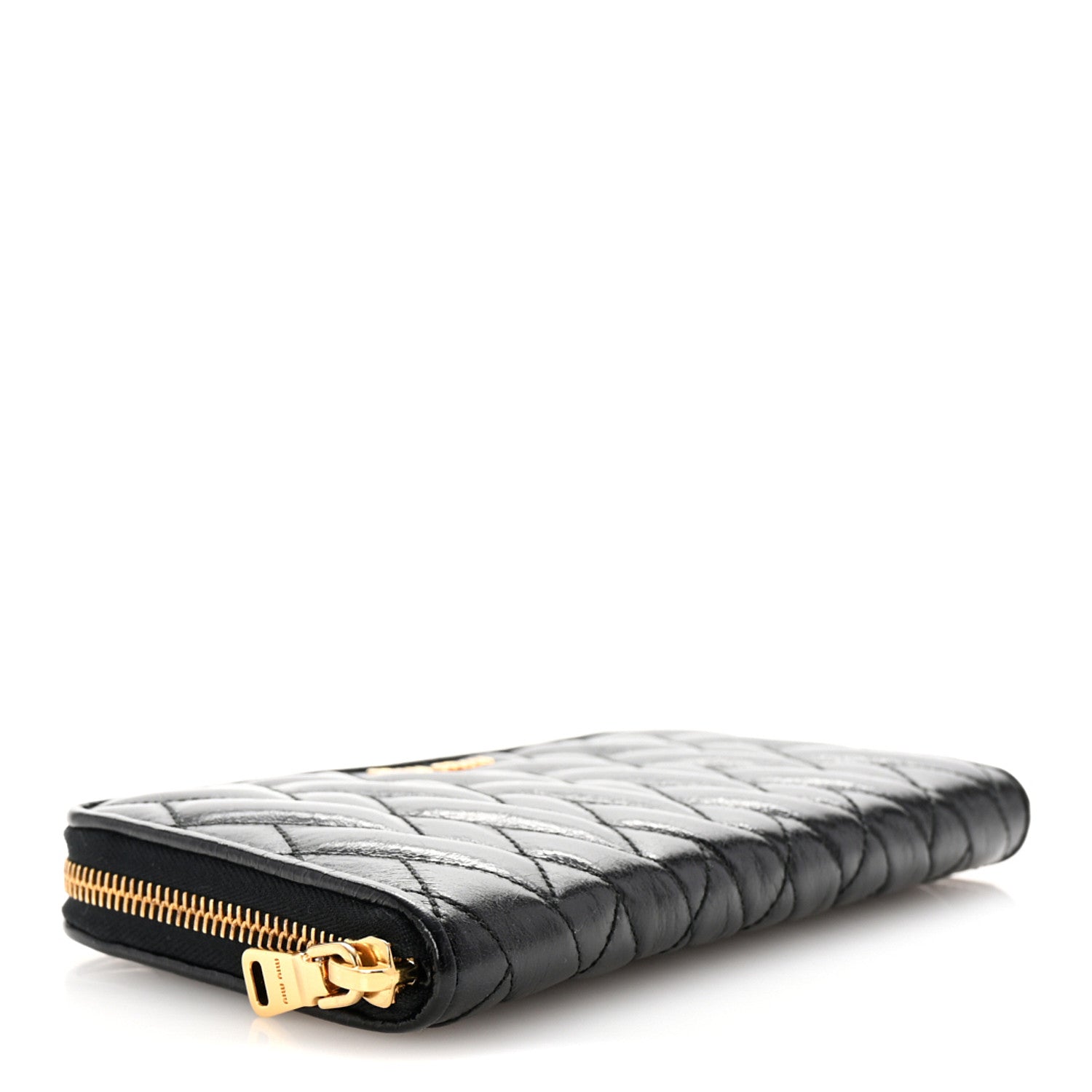 Miu Miu Vitello Shine Matelasse Zip Around Wallet Black 4 of 7