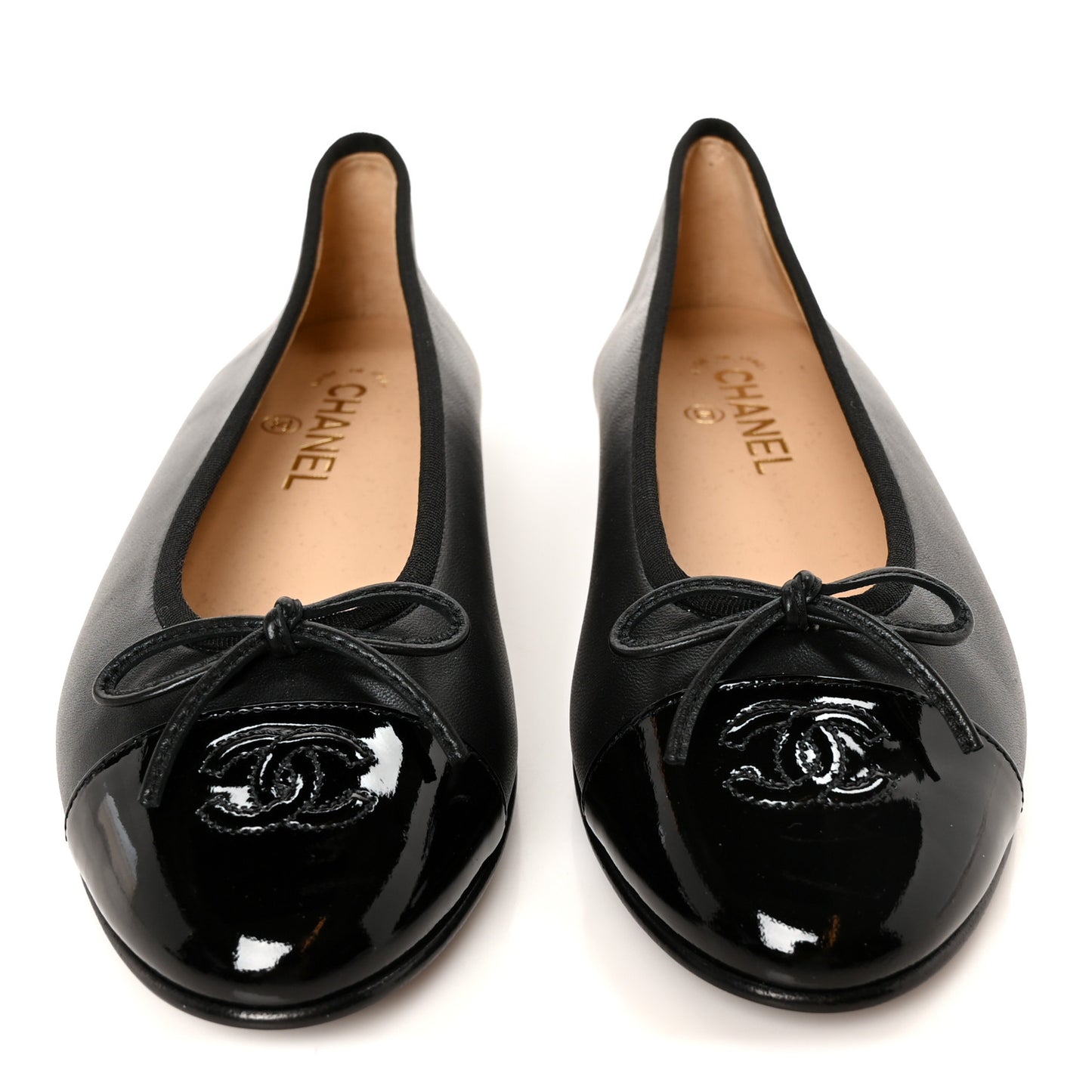 Lambskin Patent Cap Toe Ballerina Flats 40 Black