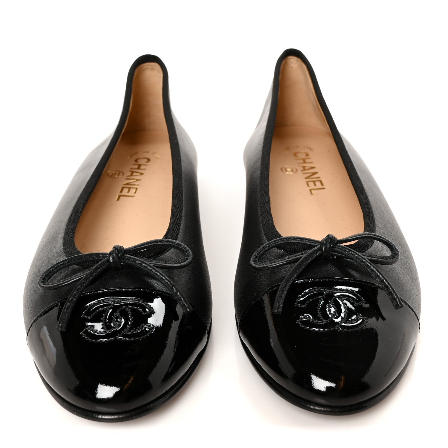 Chanel Lambskin Patent Cap Toe Ballerina Flats 40 Black 3 of 10