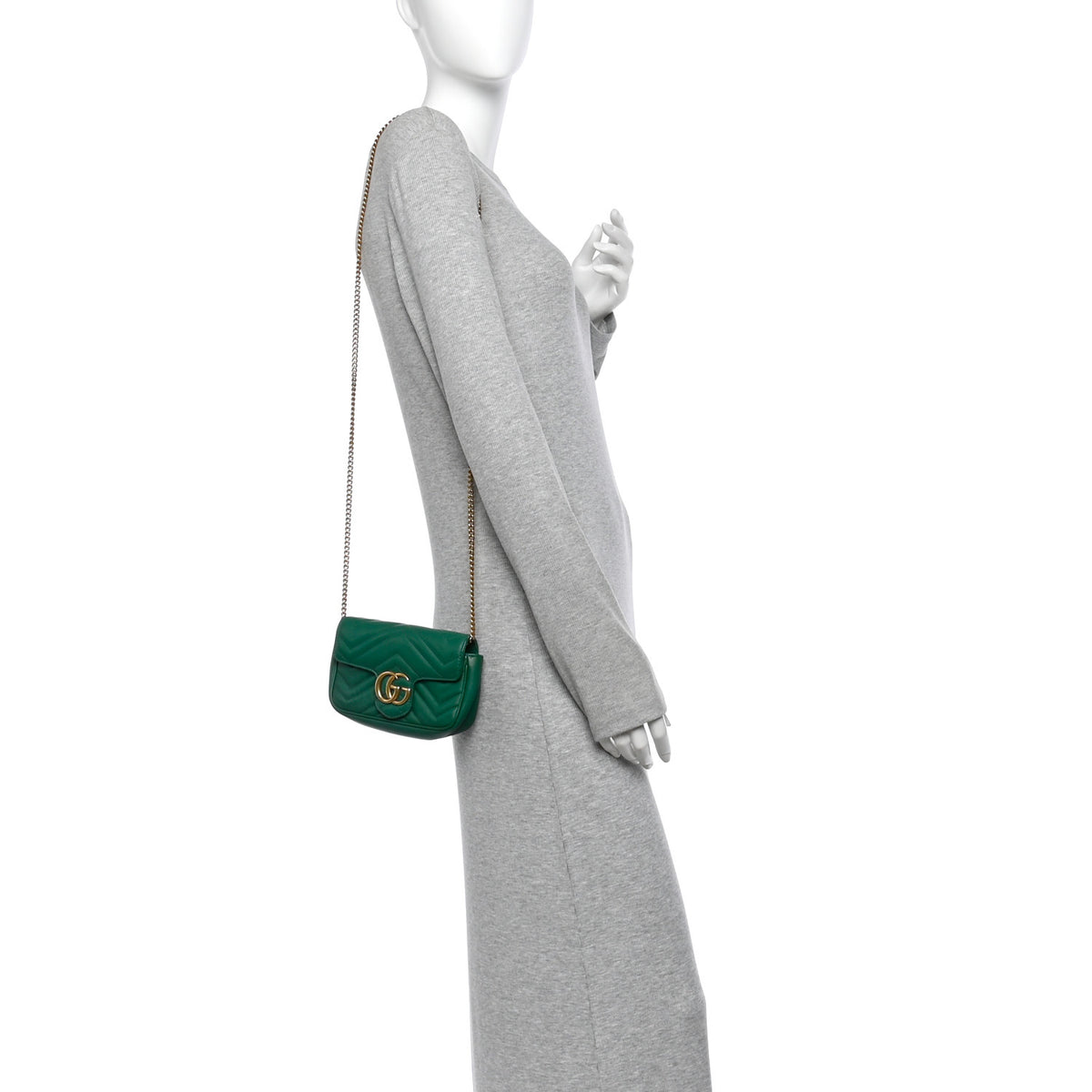 Gucci Calfskin Matelasse Super Mini GG Marmont Shoulder Bag Emerald Green 2 of 11