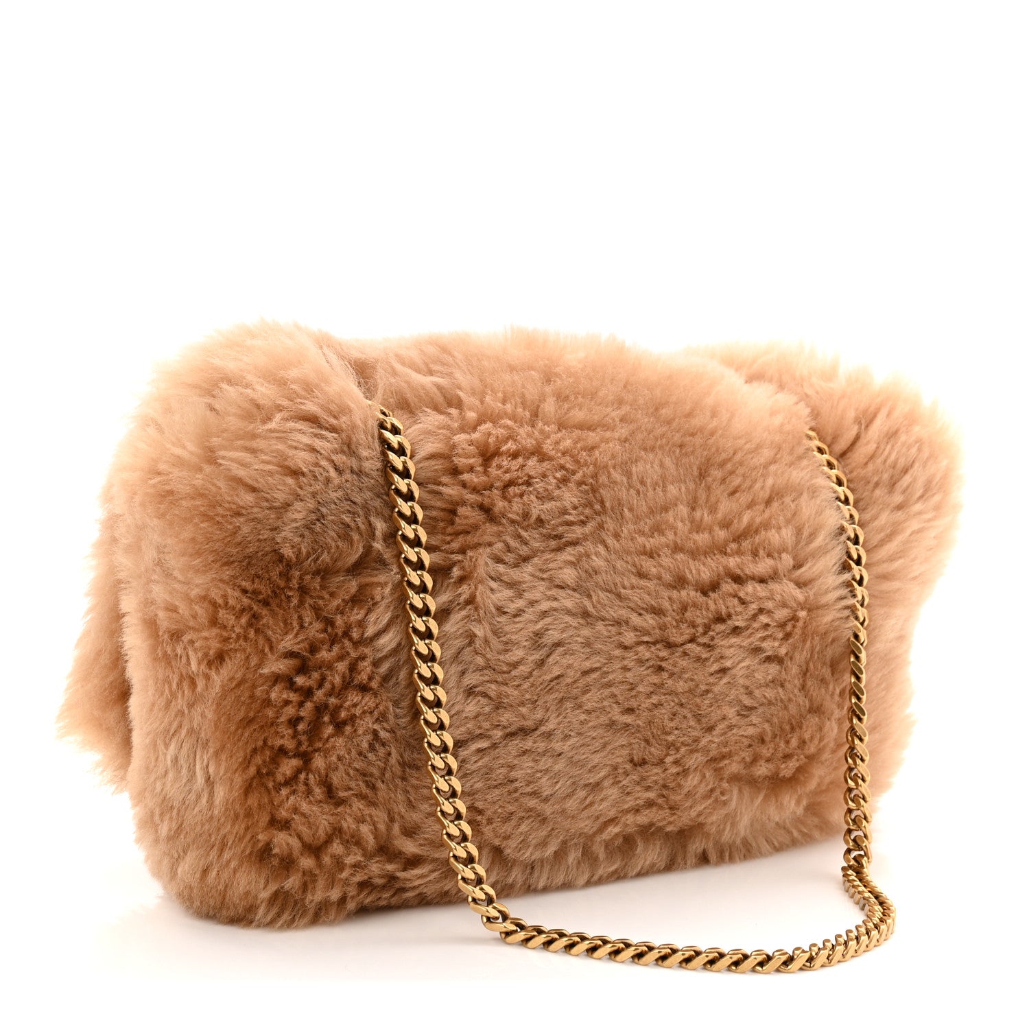 Saint Laurent Shearling Calfskin Small Reversible Monogram Kate Satchel Ecru Dark Brown 4 of 17