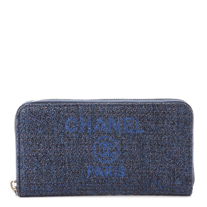 Chanel Canvas Deauville Large Zip Around Wallet Dark Blue 1 of 7