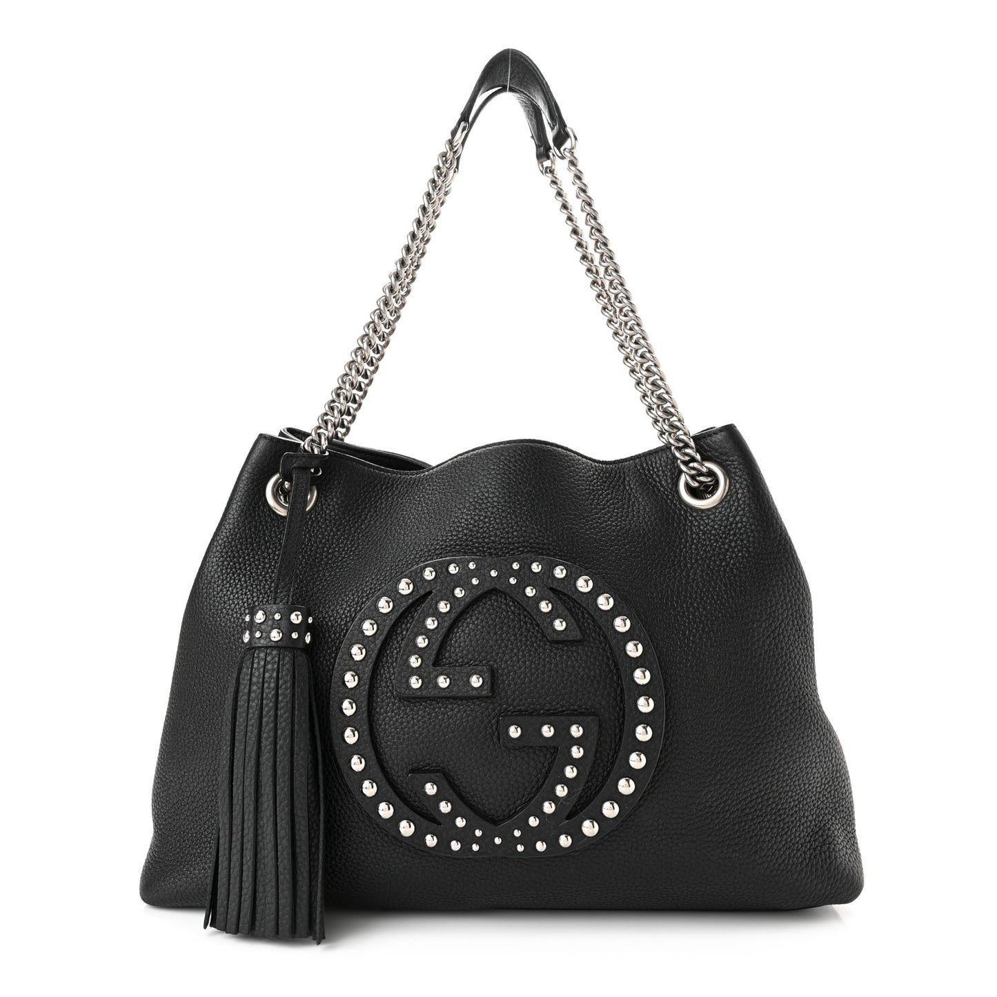 Pebbled Calfskin Studded Medium Soho Chain Shoulder Bag Black