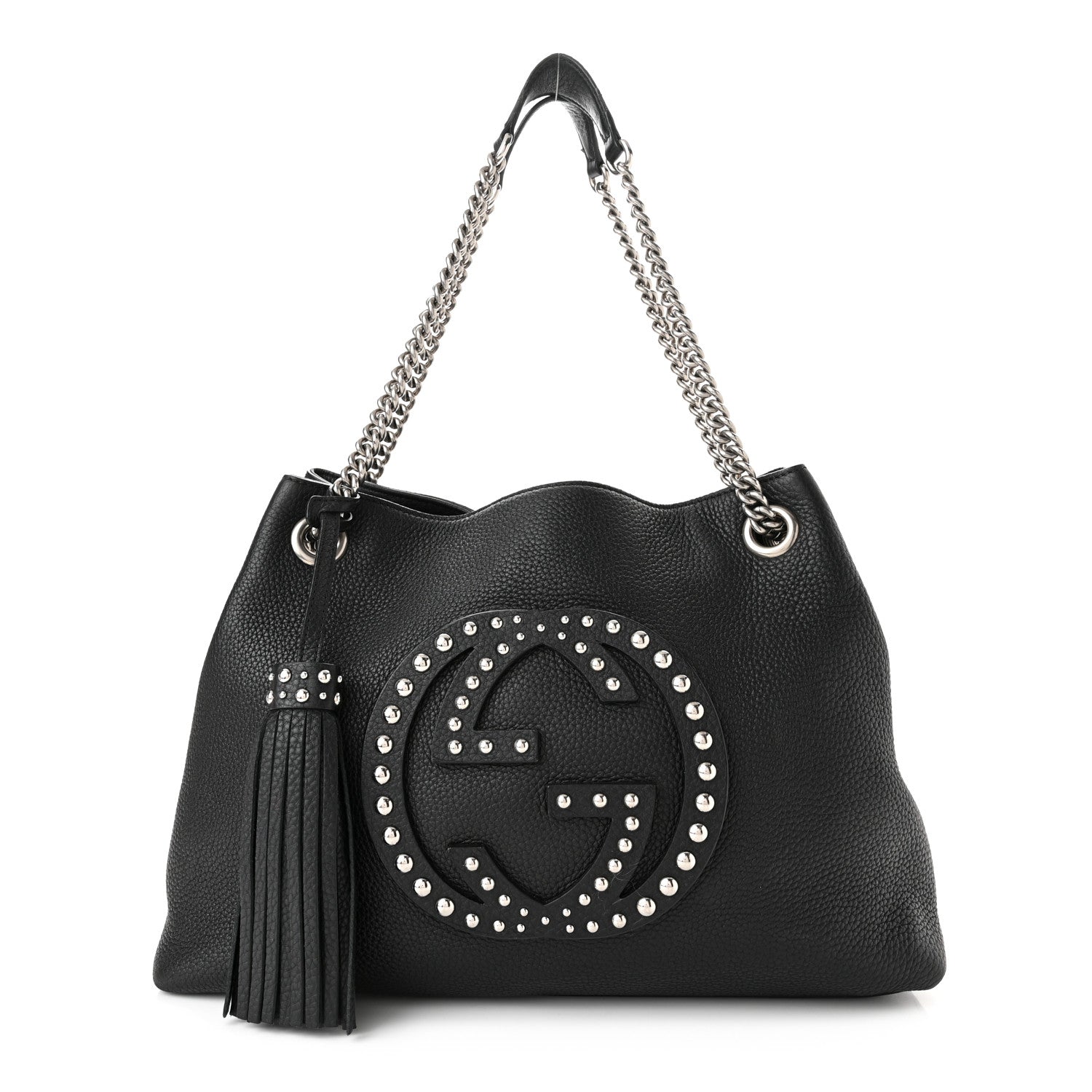 Gucci Pebbled Calfskin Studded Medium Soho Chain Shoulder Bag Black 1 of 10