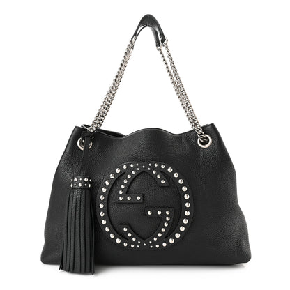 Gucci Pebbled Calfskin Studded Medium Soho Chain Shoulder Bag Black 1 of 10