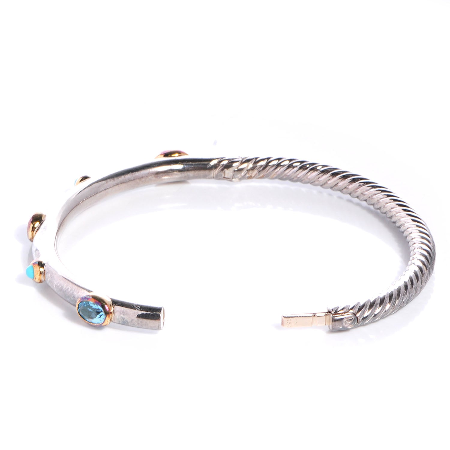 David Yurman Sterling Silver 18K Yellow Gold Blue Topaz Turquoise Renaissance Bangle Bracelet 3 of 6