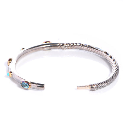 David Yurman Sterling Silver 18K Yellow Gold Blue Topaz Turquoise Renaissance Bangle Bracelet 3 of 6