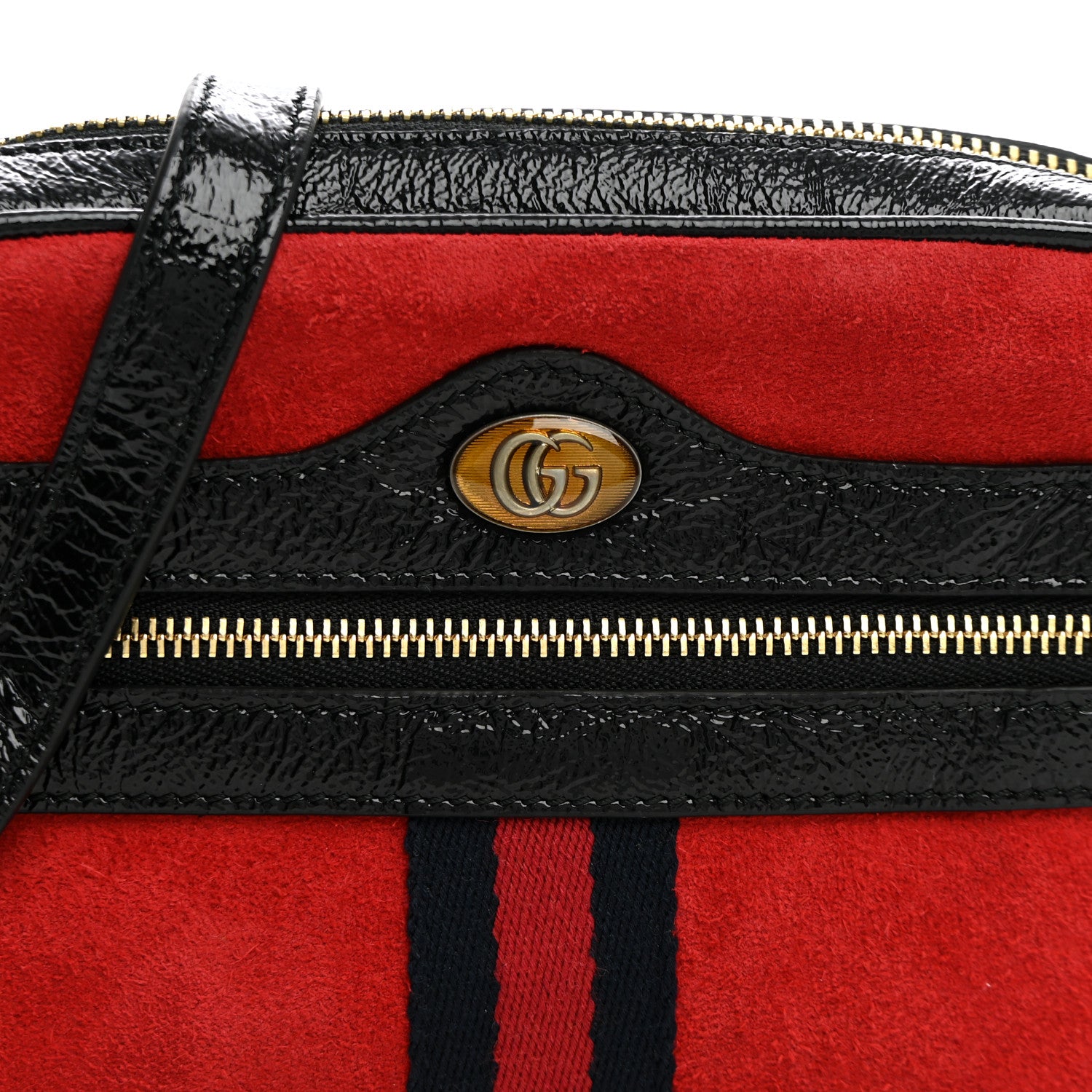Gucci Suede Patent Web Mini Ophidia Shoulder Bag Hibiscus Red Black 8 of 10