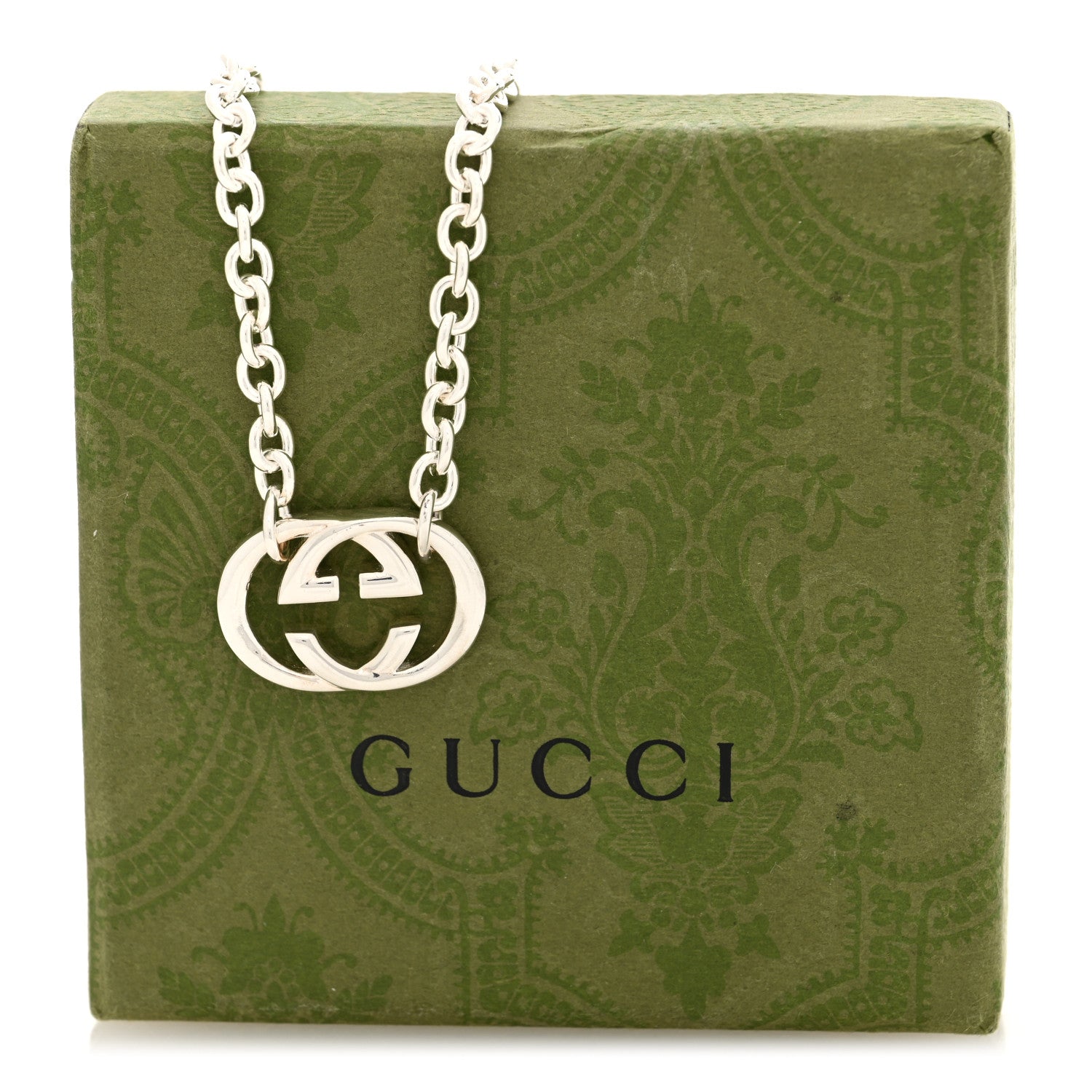 Gucci Sterling Silver Britt Interlocking GG Pendant Necklace
