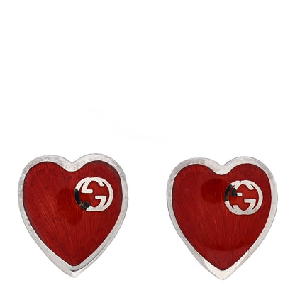 Gucci Sterling Silver Enamel Interlocking G Heart Stud Earrings Red 1 of 4