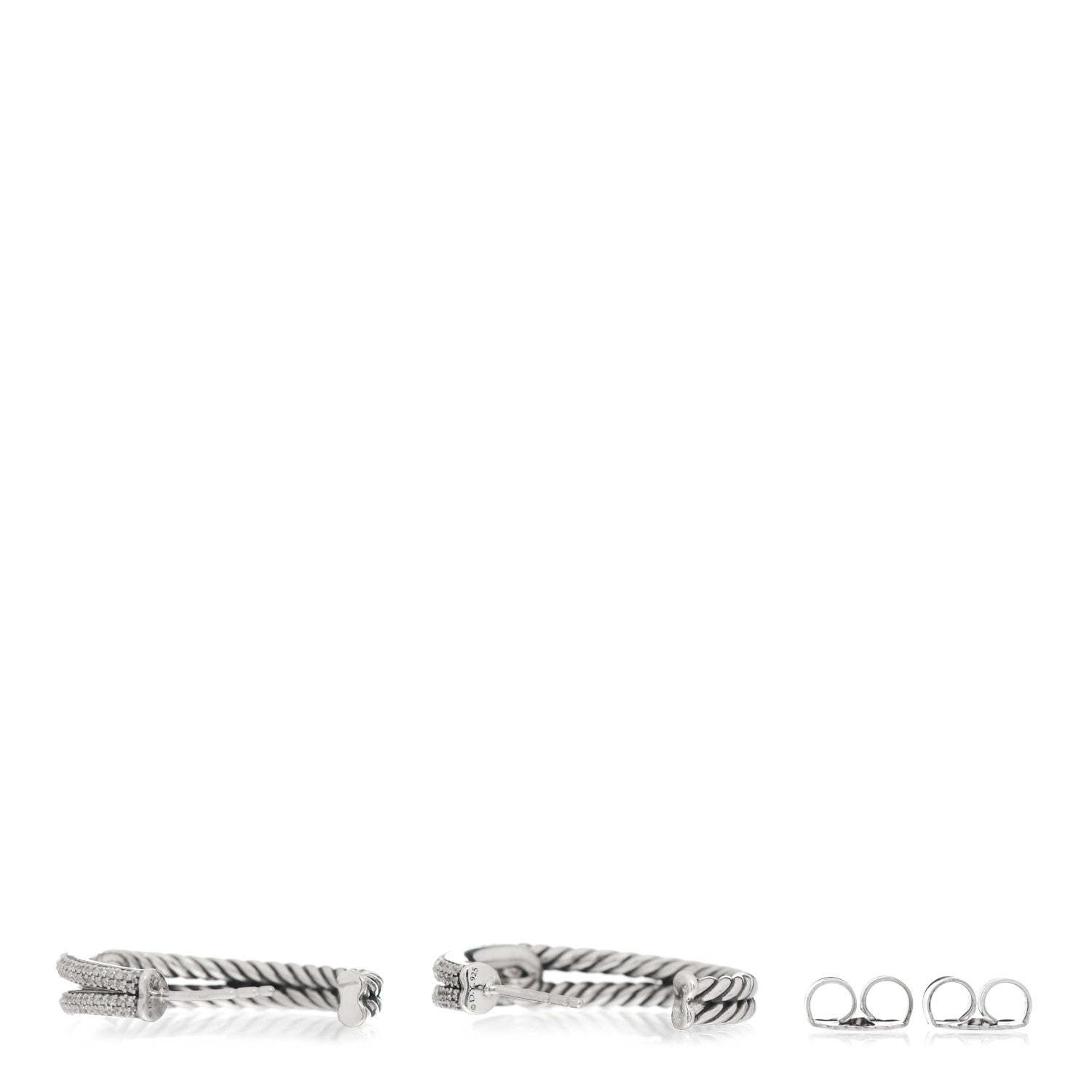 David Yurman Sterling Silver Diamond Single Loop Labyrinth Hoop Earrings 3 of 4