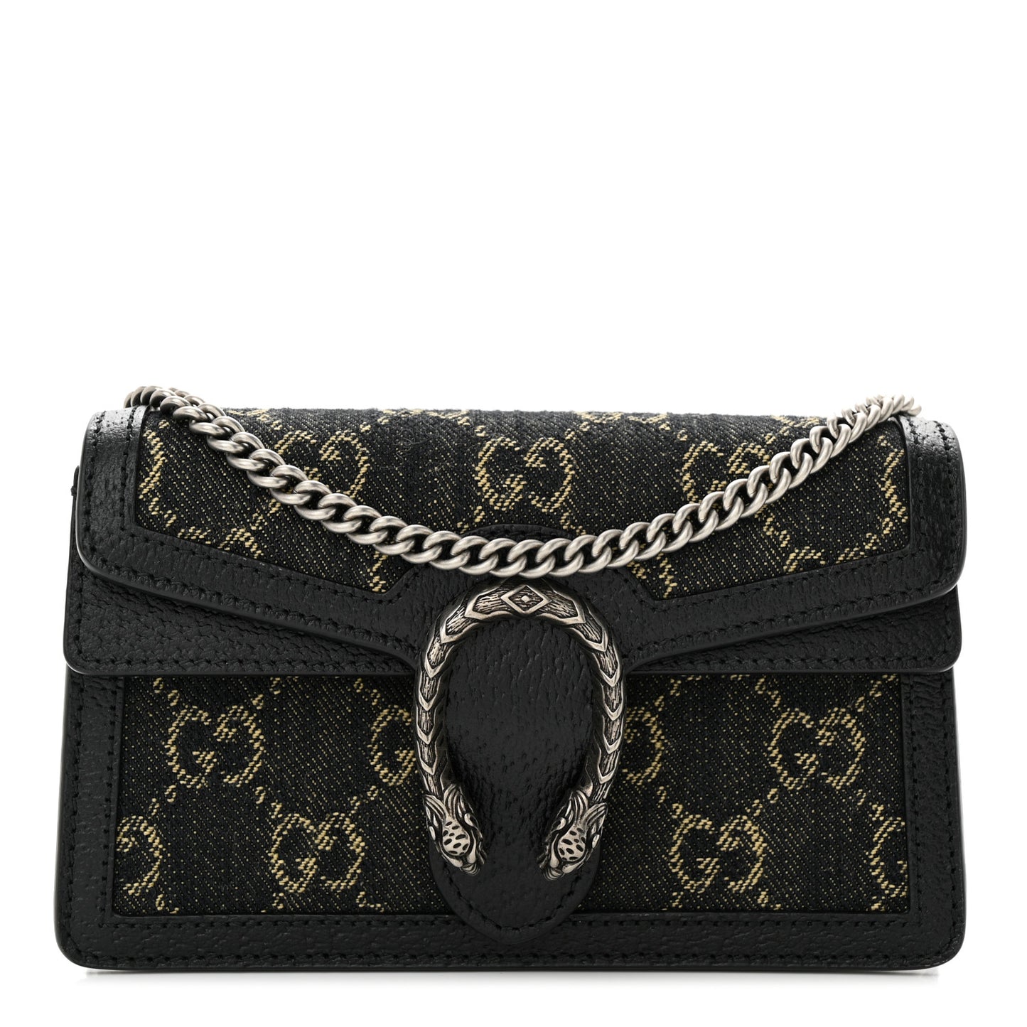 Jacquard Black Denim GG Monogram Super Mini Dionysus Shoulder Bag Black Ivory