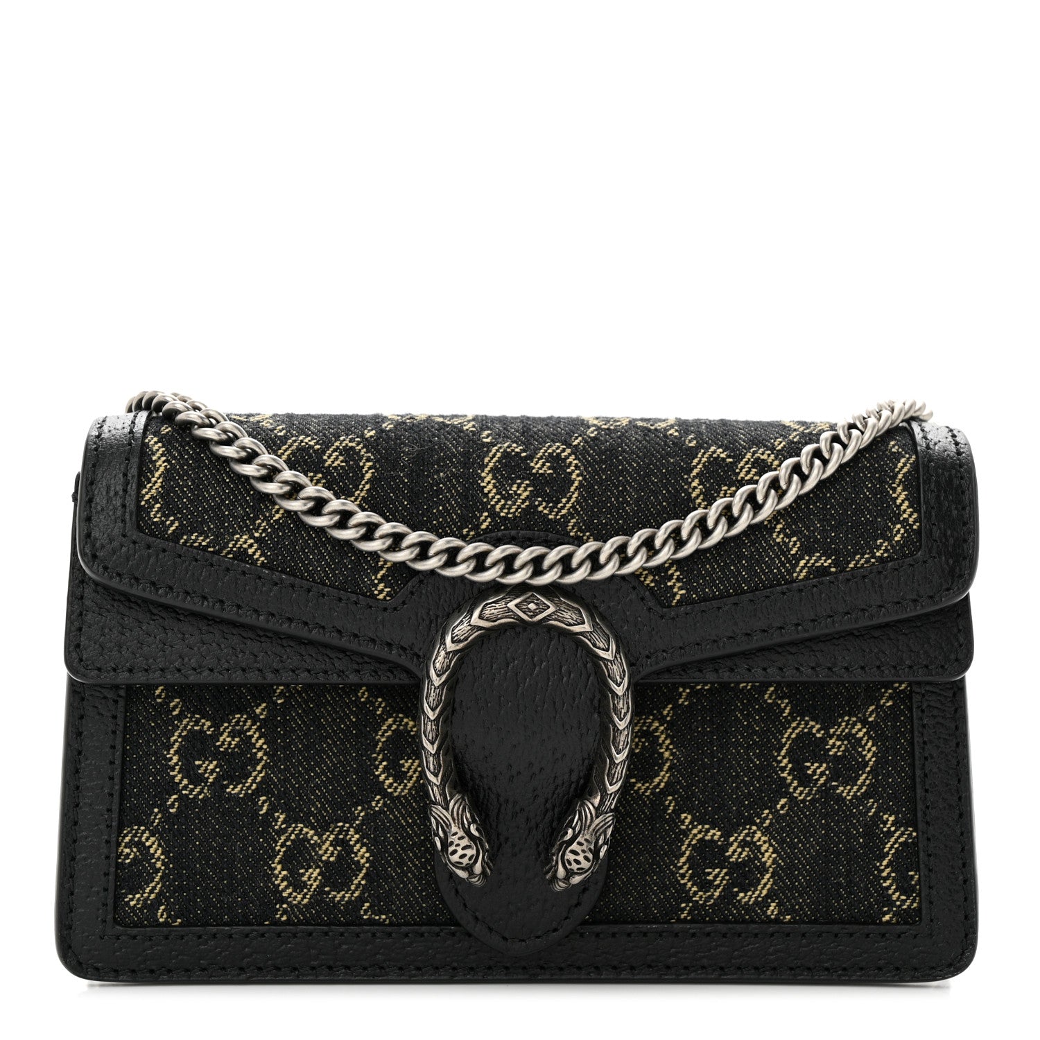 Gucci Jacquard Black Denim GG Monogram Super Mini Dionysus Shoulder Bag Black Ivory 1 of 10