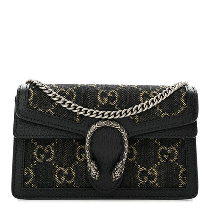 Gucci Jacquard Black Denim GG Monogram Super Mini Dionysus Shoulder Bag Black Ivory 1 of 10