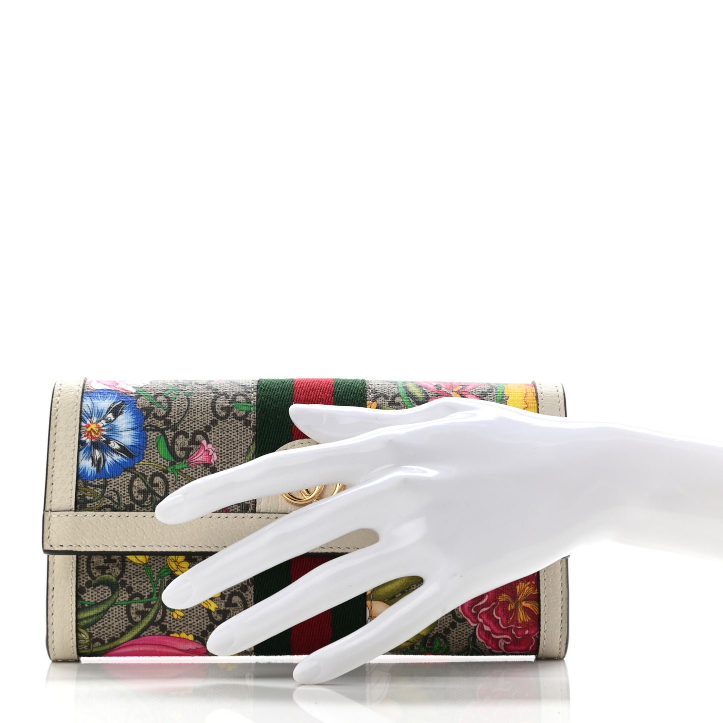 GG Supreme Monogram Flora Web Ophidia Continental Wallet White