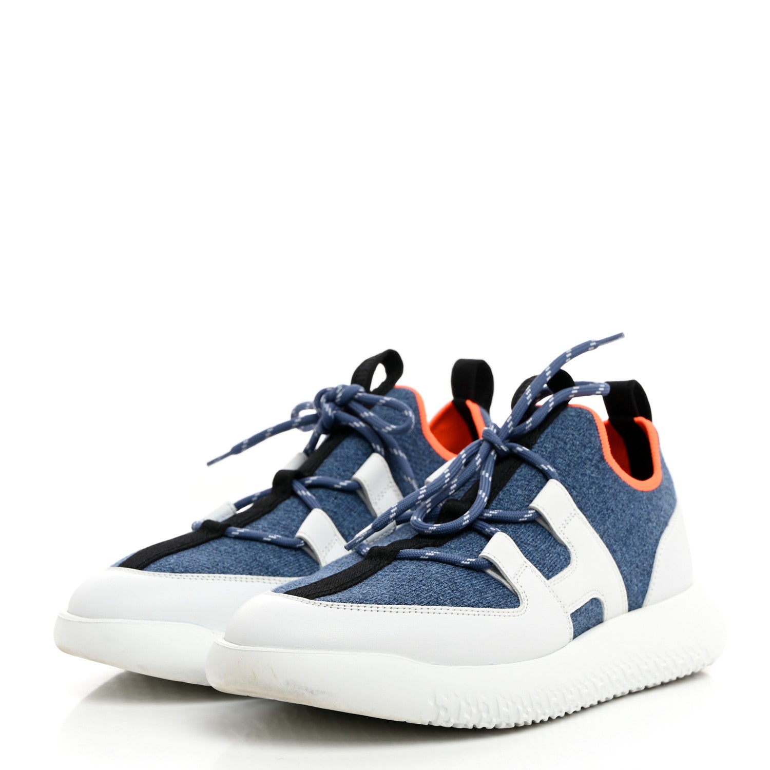 Hermes Technical Canvas Calfskin Womens Duel Sneakers 37.5 Blue Jean Multicolor 3 of 8