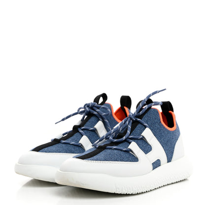 Hermes Technical Canvas Calfskin Womens Duel Sneakers 37.5 Blue Jean Multicolor 3 of 8