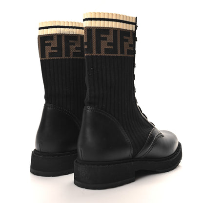 Fendi Calfskin Stretch Fabric Rockoko Biker Boots 38.5 Tobacco Black Marino 4 of 7