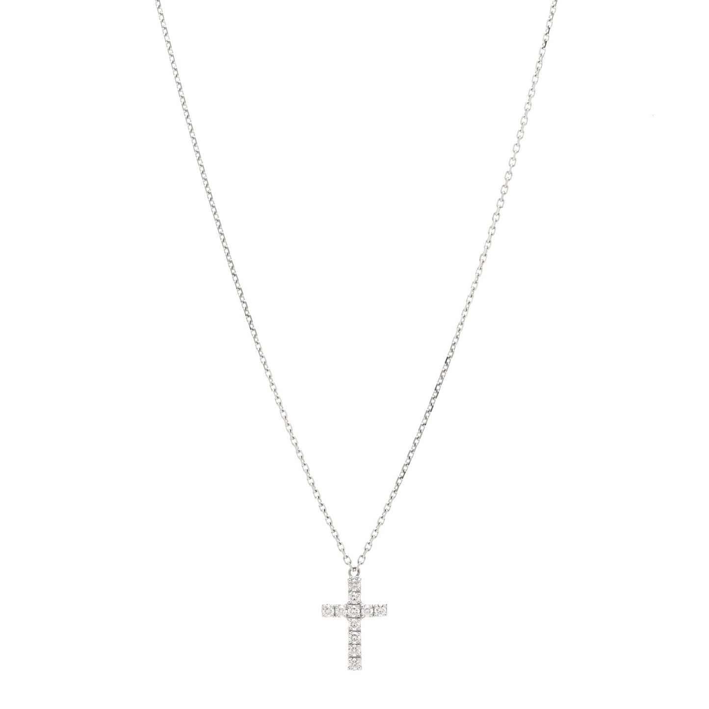 18K White Gold Diamond Symbols Cross Pendant Necklace