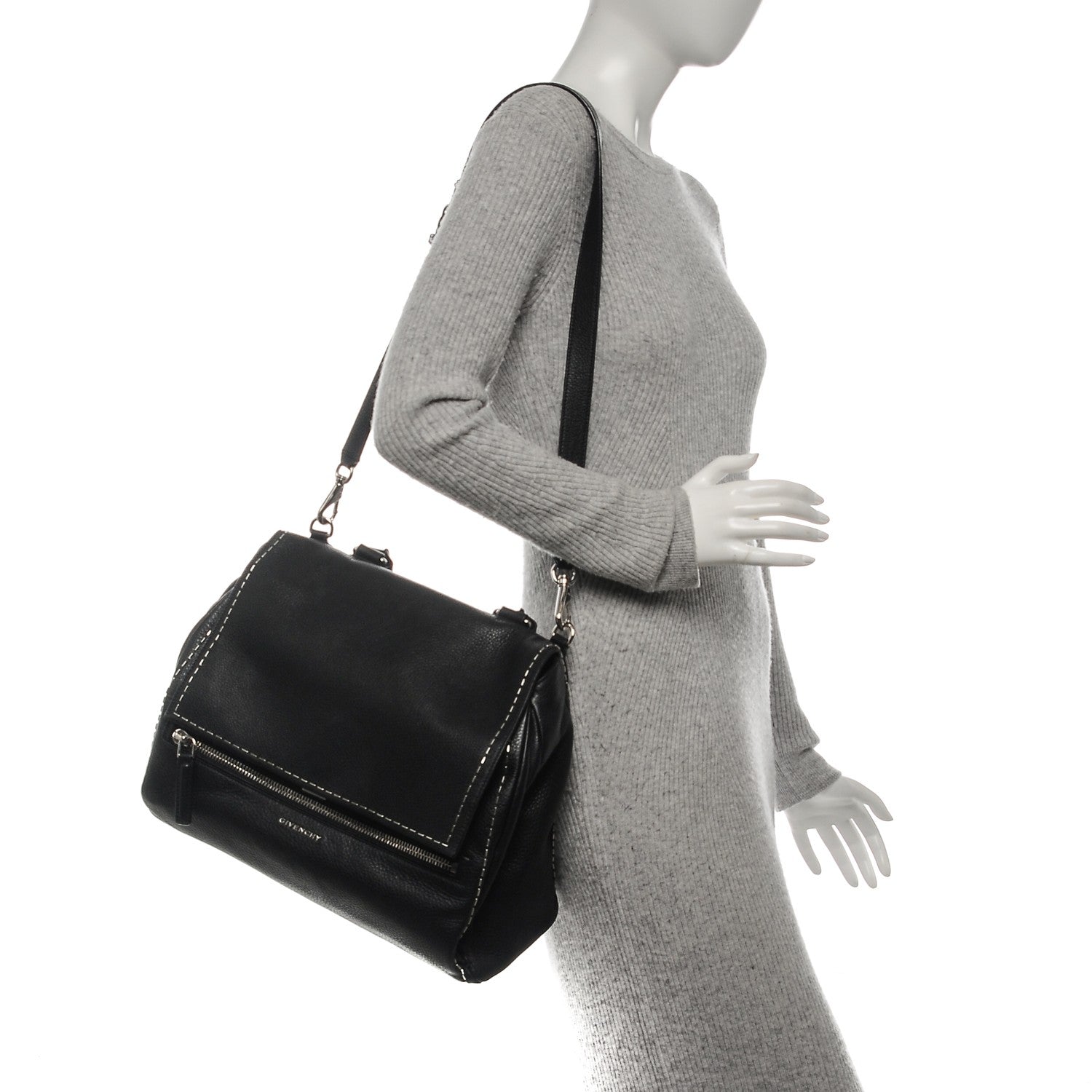 Givenchy Grained Calfskin Metal Stitch Medium Pandora Pure Flap Bag Black 2 of 7
