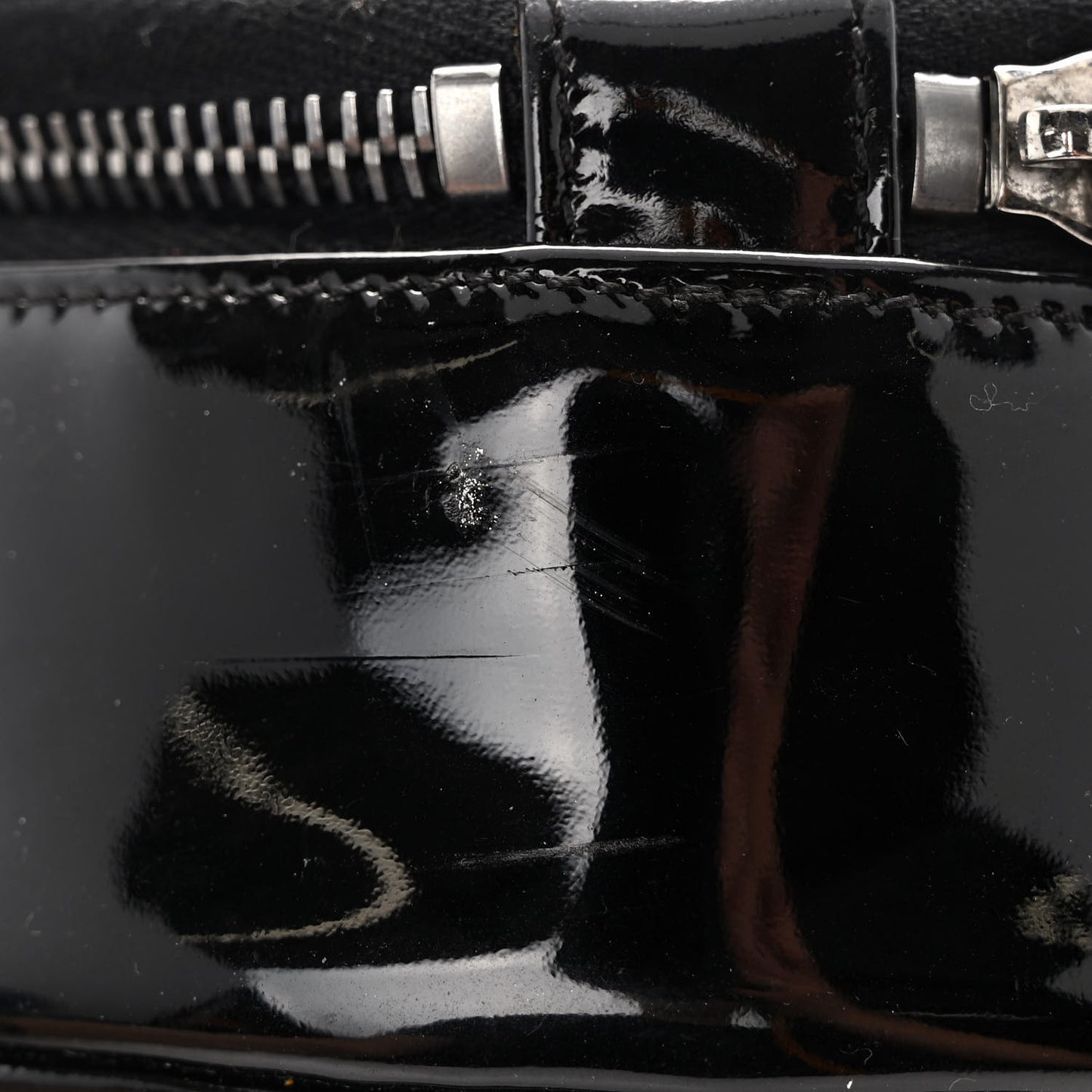 Patent Quilted CC Chocolate Bar Round Shoulder Bag Black