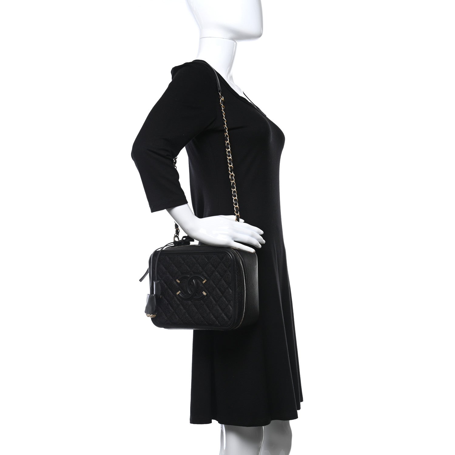 Chanel Caviar Quilted Large CC Filigree Vanity Case Black 3 of 10