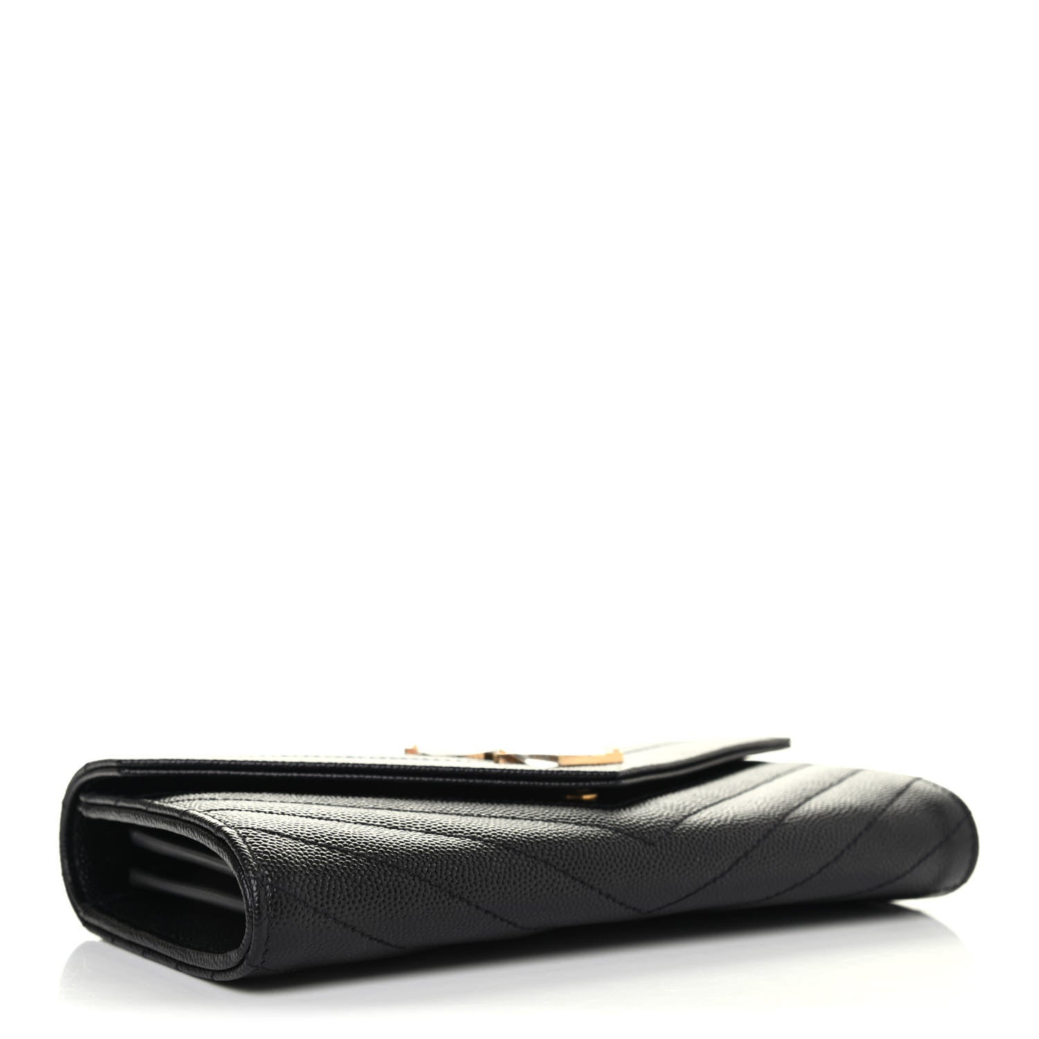 Saint Laurent Grain De Poudre Matelasse Chevron Monogram Flap Wallet Black 3 of 4