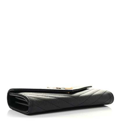 Saint Laurent Grain De Poudre Matelasse Chevron Monogram Flap Wallet Black 3 of 4