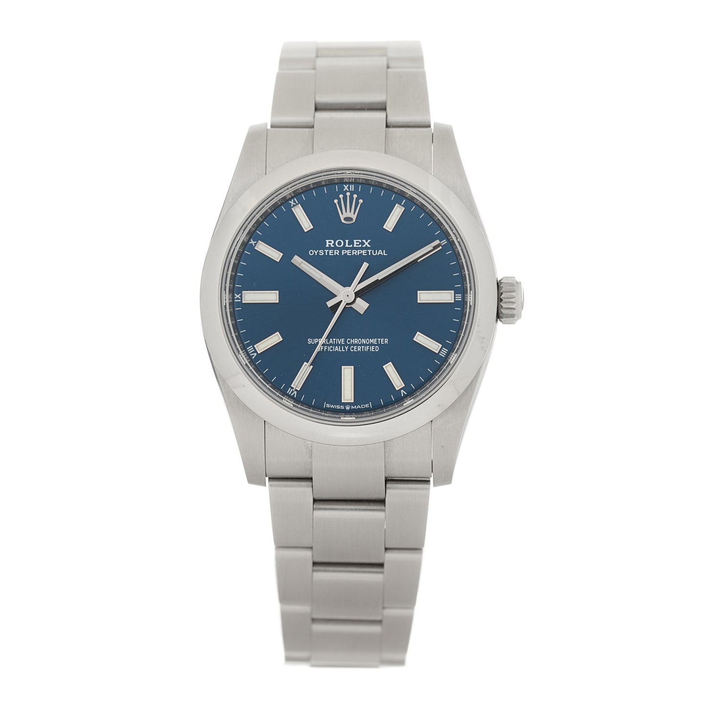 Stainless Steel 34mm Oyster Perpetual Watch Bright Blue 124200