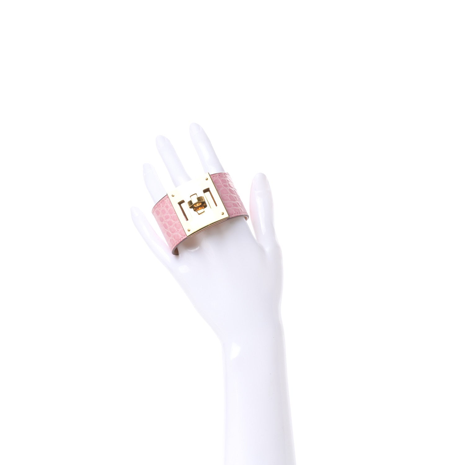 Hermes Matte Alligator Kelly Dog Bracelet T3 5P Pink 2 of 6