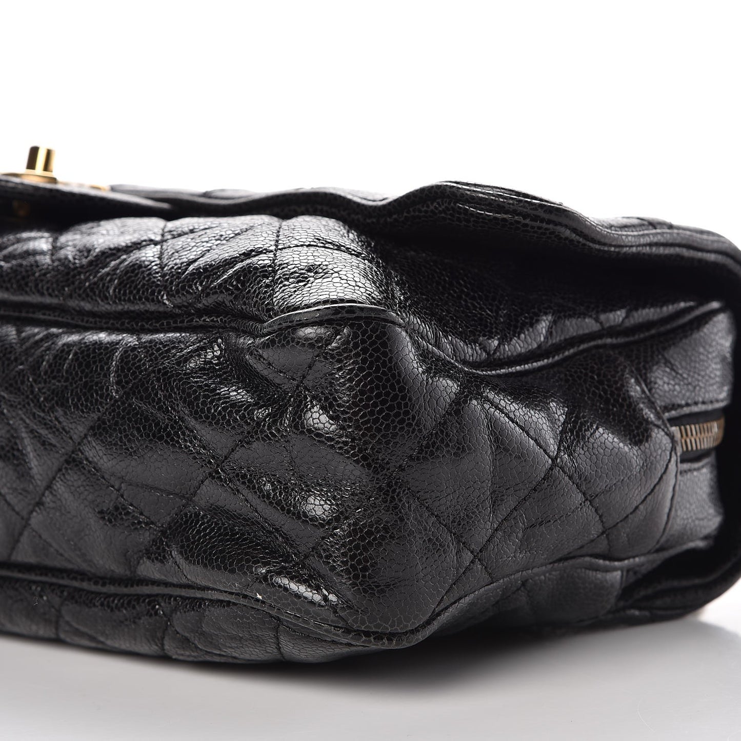 Crumpled Grained Calfskin Quilted Large Shiva Flap Black