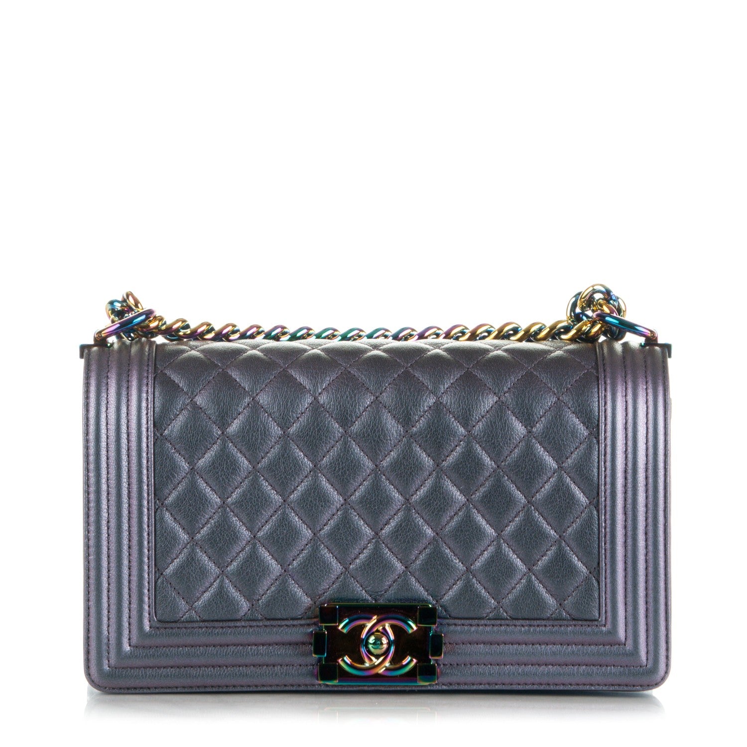 Chanel Iridescent Goatskin Quilted Medium Boy Flap Purple 1 of 9