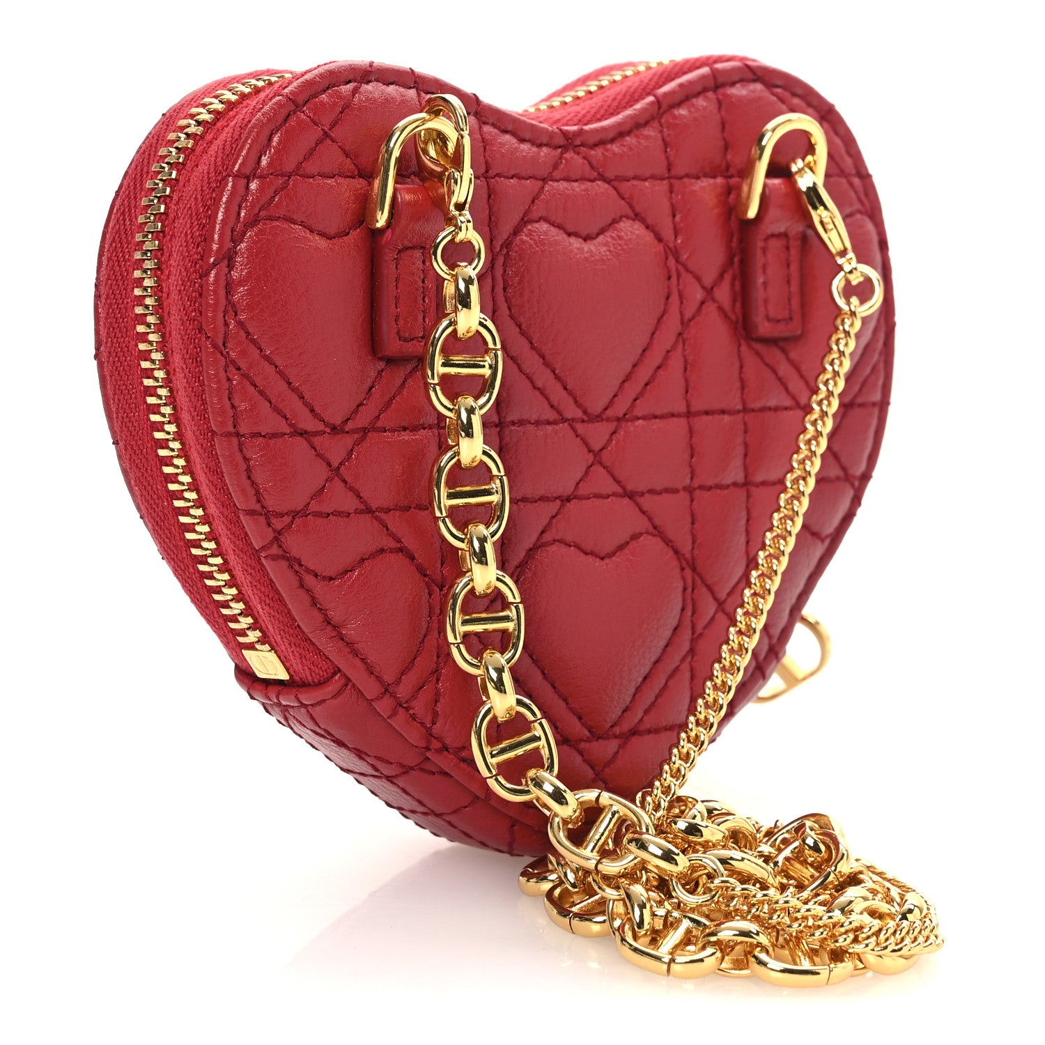 Christian Dior Calfskin Cannage Dioramour Caro Heart Pouch With Chain Bright Red 3 of 11