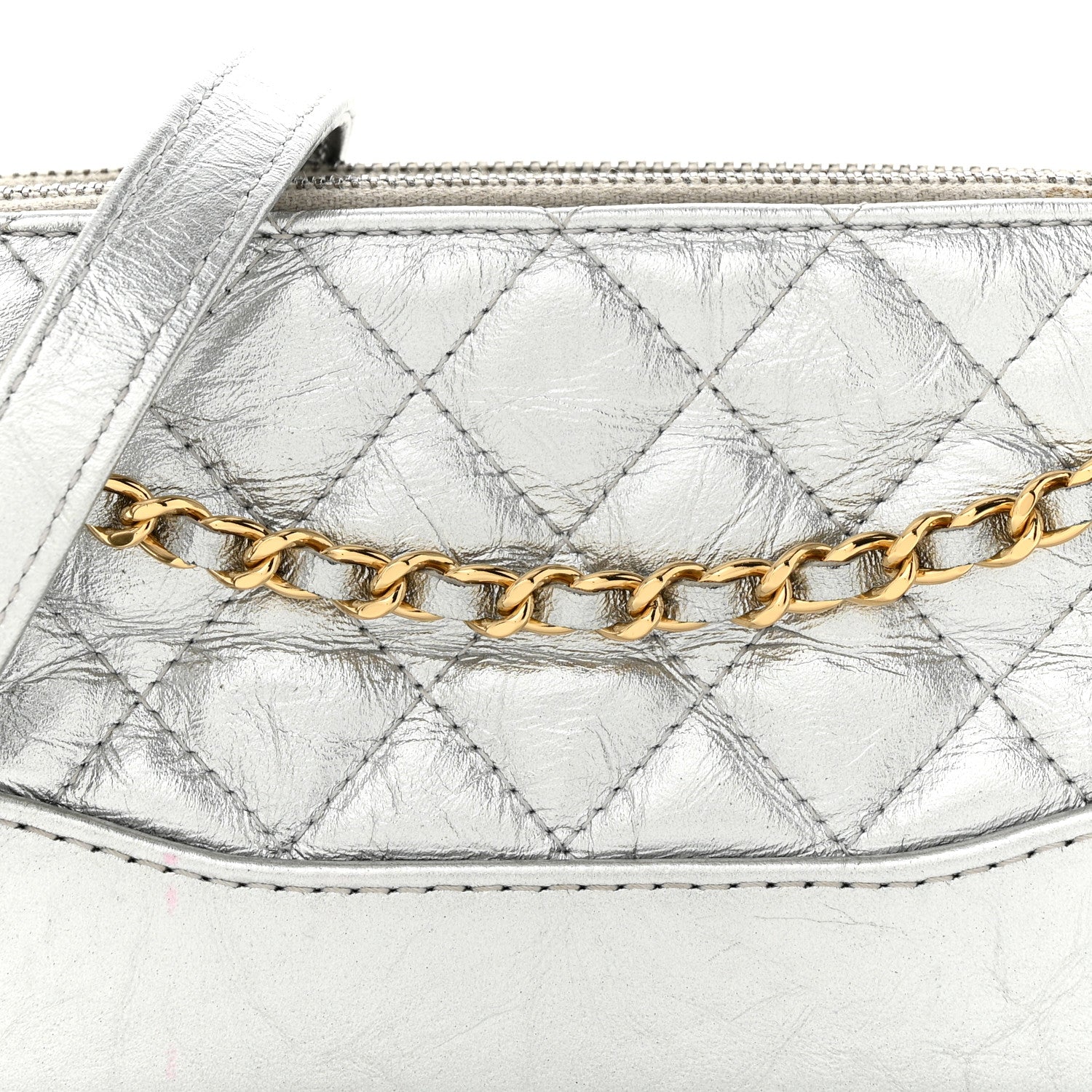 Chanel Metallic Lambskin Calfskin Quilted Small Gabrielle Clutch With Chain Silver 9 of 15