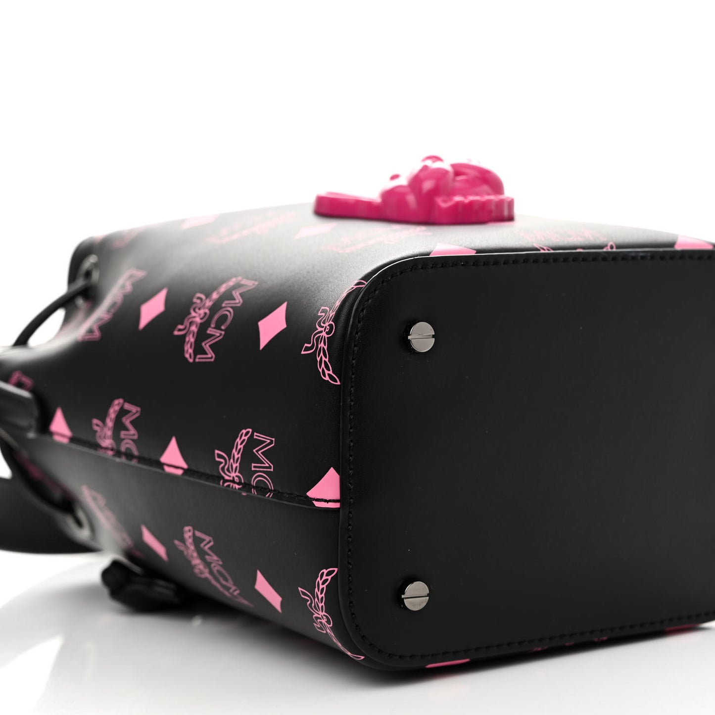 Nappa Visetos Mini Pup Color Splash Drawstring Bag Black Pink