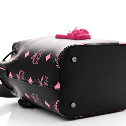 MCM Nappa Visetos Mini Pup Color Splash Drawstring Bag Black Pink 10 of 12