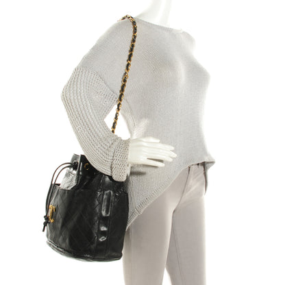 Chanel Lambskin Diamond Stitched CC Drawstring Shoulder Bag Black 2 of 7