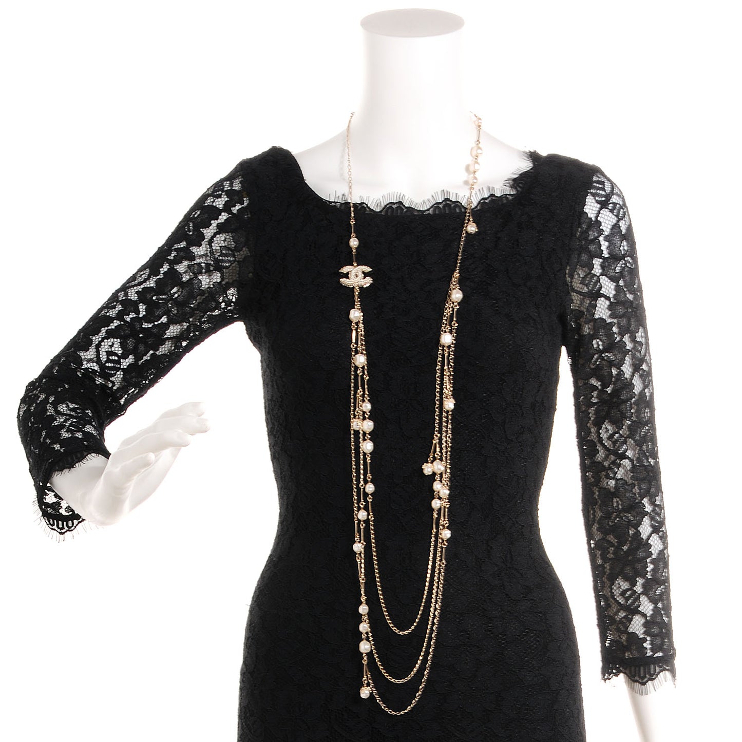 Pearl CC Long Chain Necklace Gold