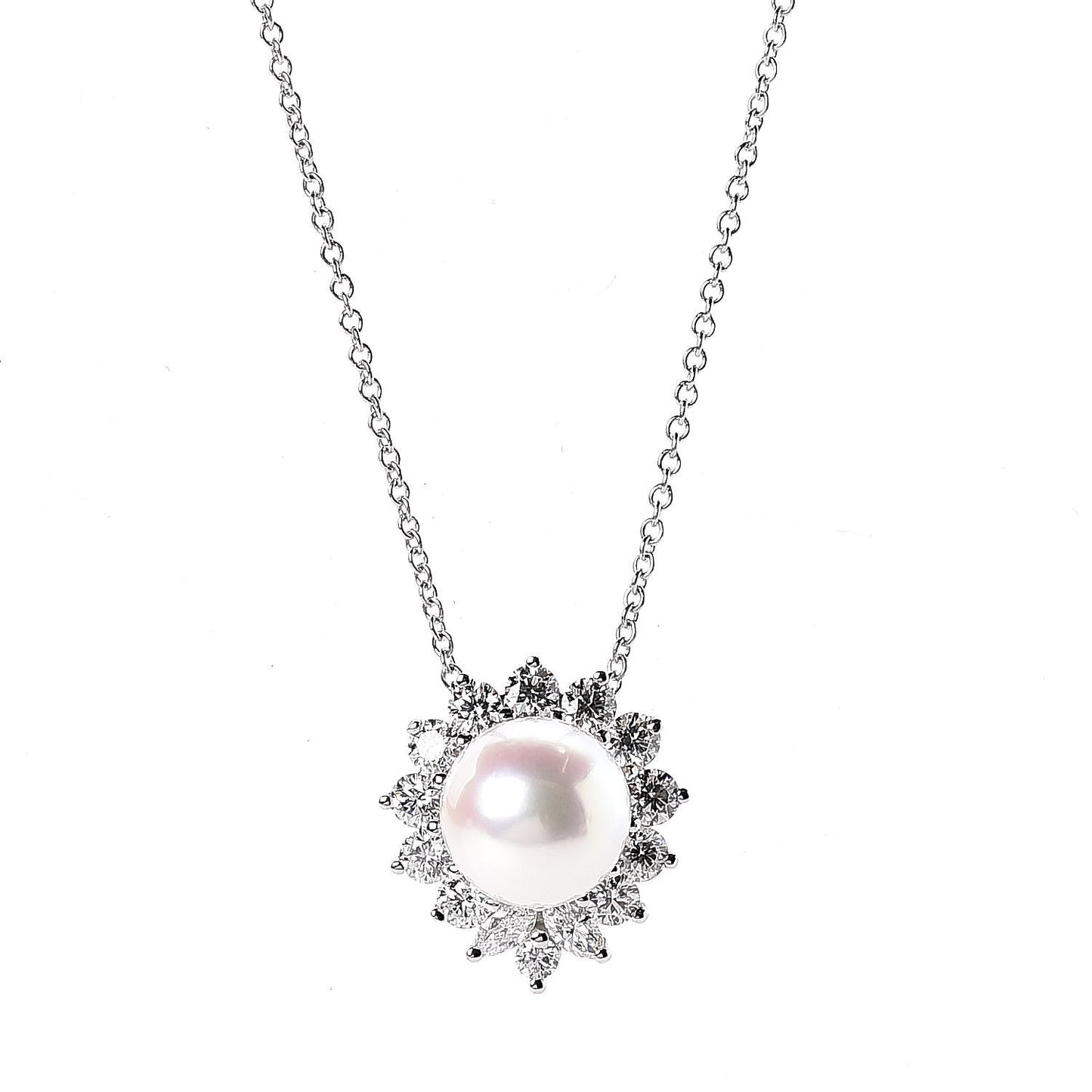 Platinum Pearl Diamond Victoria Pendant Necklace