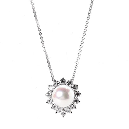Tiffany Platinum Pearl Diamond Victoria Pendant Necklace 4 of 7