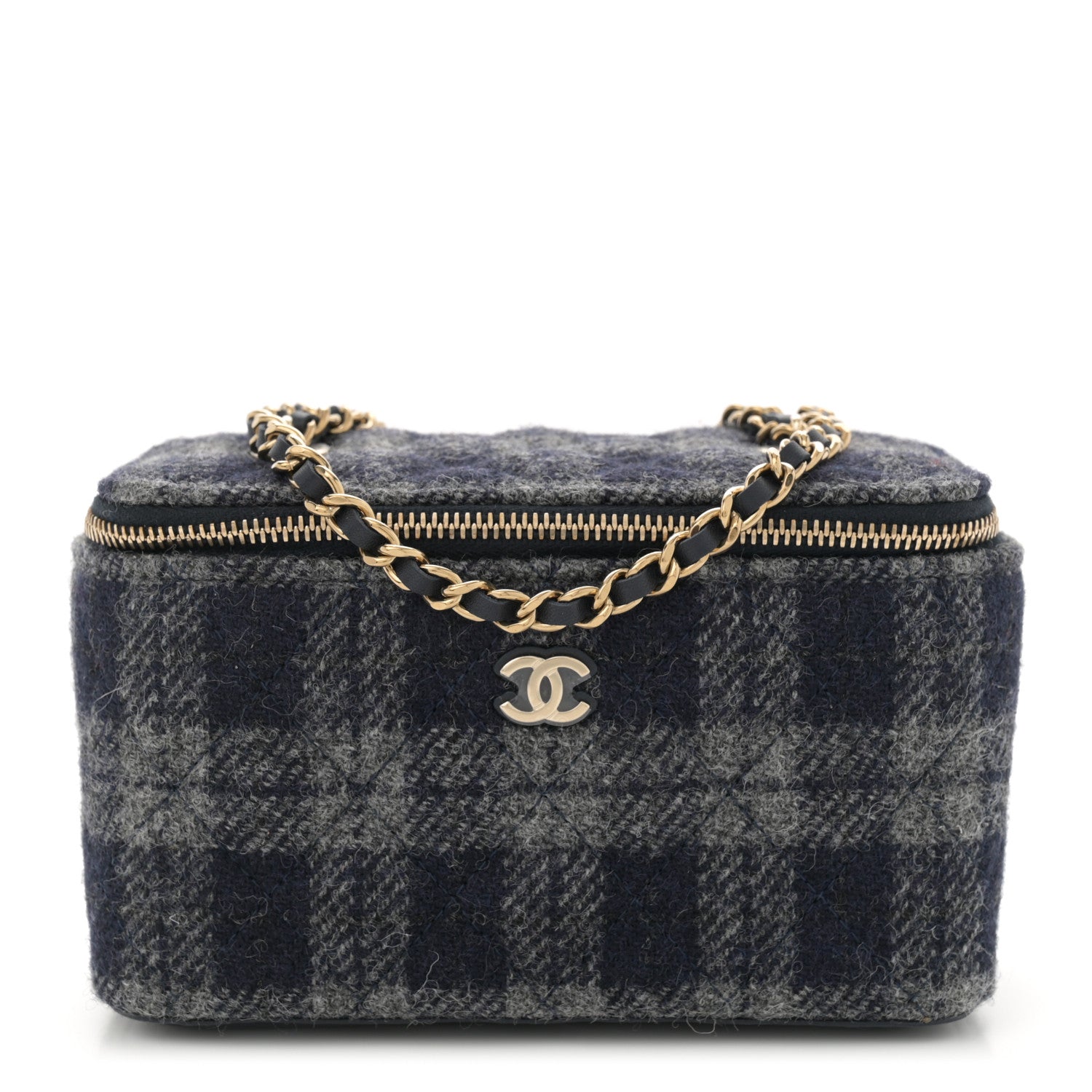 Chanel Wool Plaid Quilted Small Vanity Case With Chain Blue 1 of 10