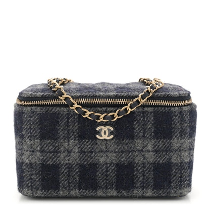 Chanel Wool Plaid Quilted Small Vanity Case With Chain Blue 1 of 10