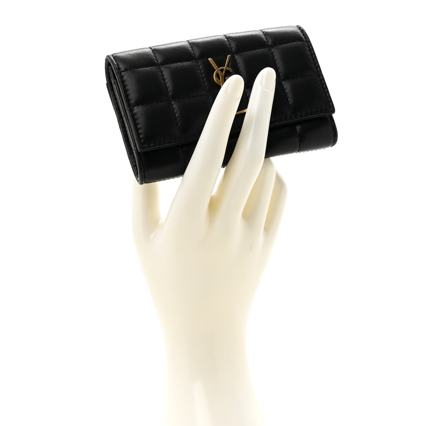 Goatskin Carre Quilted Cassandre Compact Envelope Card Case Black