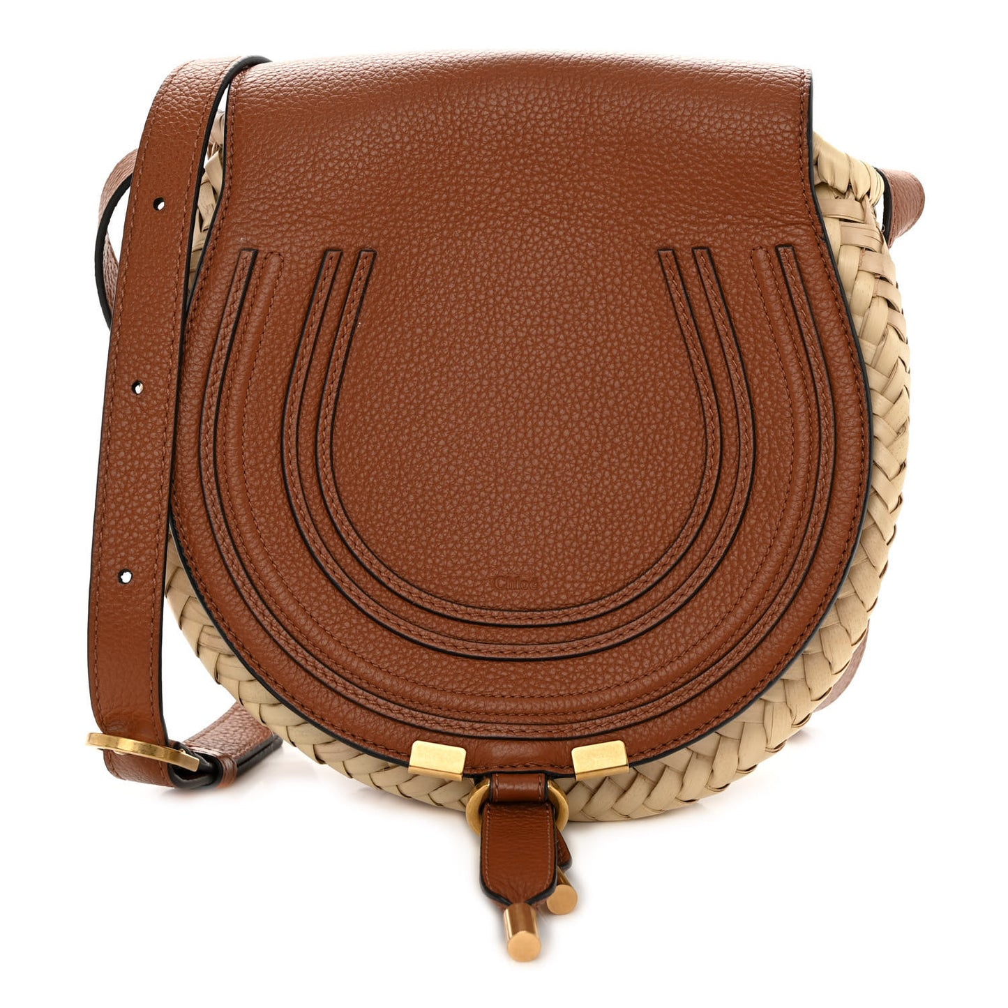 Raffia Small Grain Calfskin Small Marcie Basket Crossbody Tan