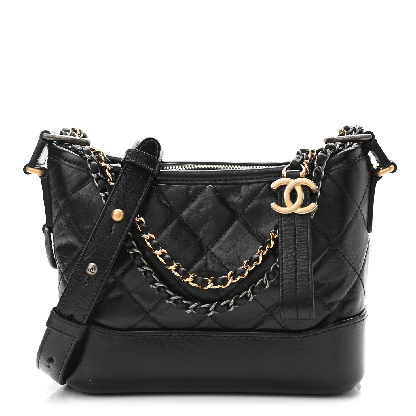 Aged Calfskin Quilted Small Gabrielle Hobo Black