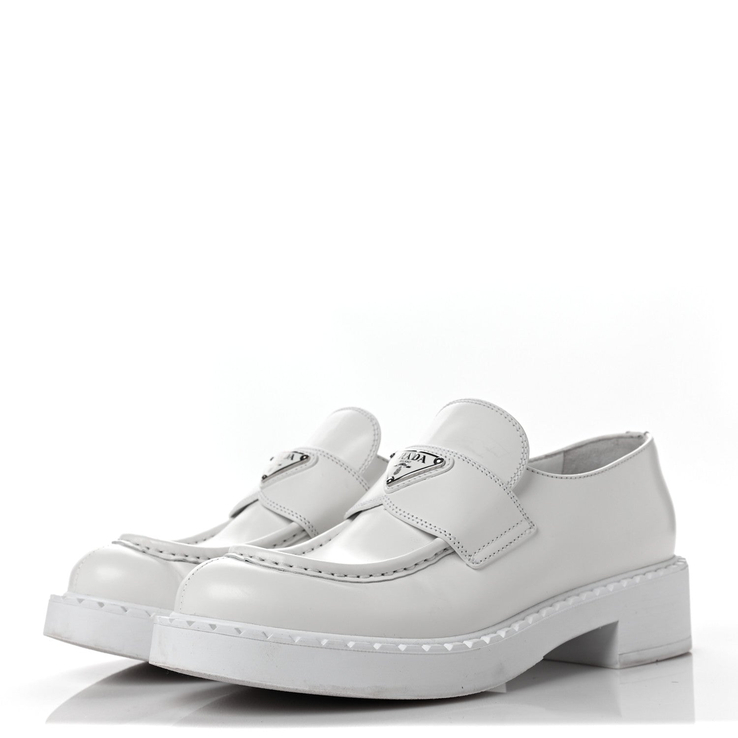 Prada Spazzolato Metal Triangle Logo 50mm Loafers 38.5 White 3 of 11